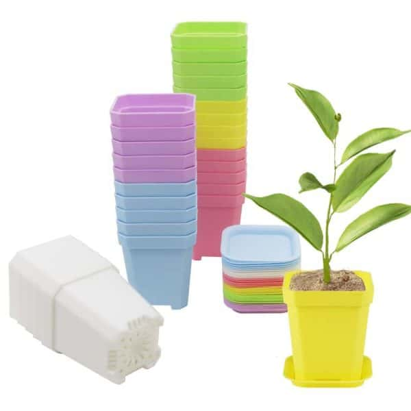 3" Nursery Pot Thick Plastic Square Flower Planting Pots with Saucers