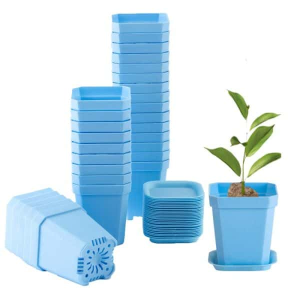 3" Nursery Pot Thick Plastic Square Flower Planting Pots with Saucers