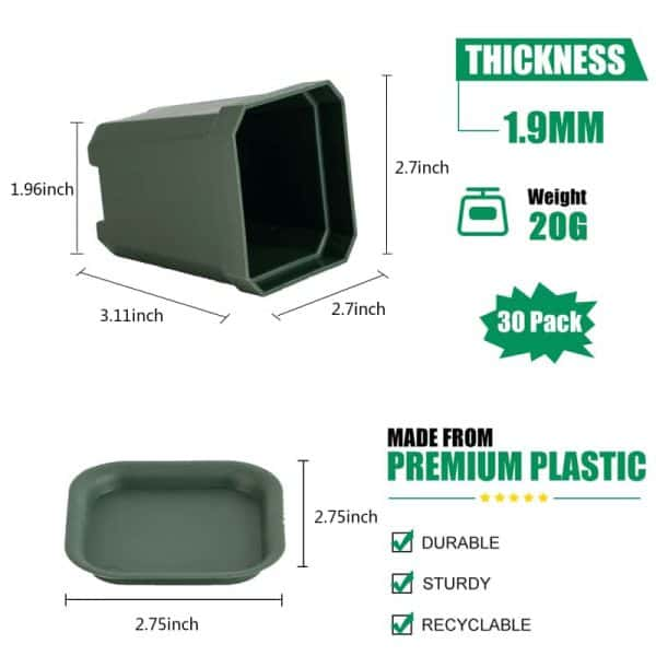 3" Nursery Pot Thick Plastic Square Flower Planting Pots with Saucers