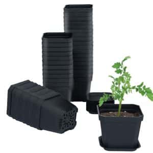 4" Nursery Pot Thick Plastic Square Flower Planting Pots with Saucers
