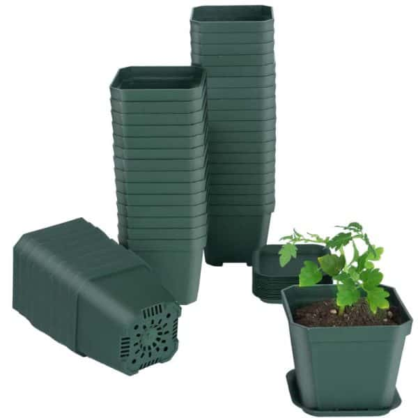 4" Nursery Pot Thick Plastic Square Flower Planting Pots with Saucers