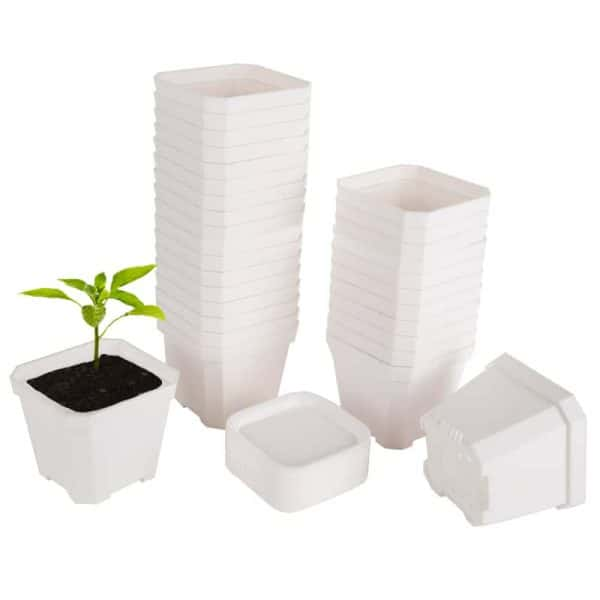 4" Nursery Pot Thick Plastic Square Flower Planting Pots with Saucers