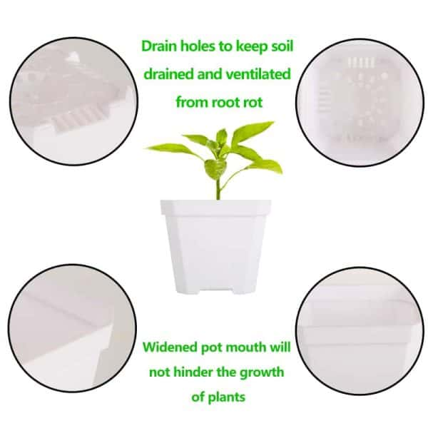 4" Nursery Pot Thick Plastic Square Flower Planting Pots with Saucers