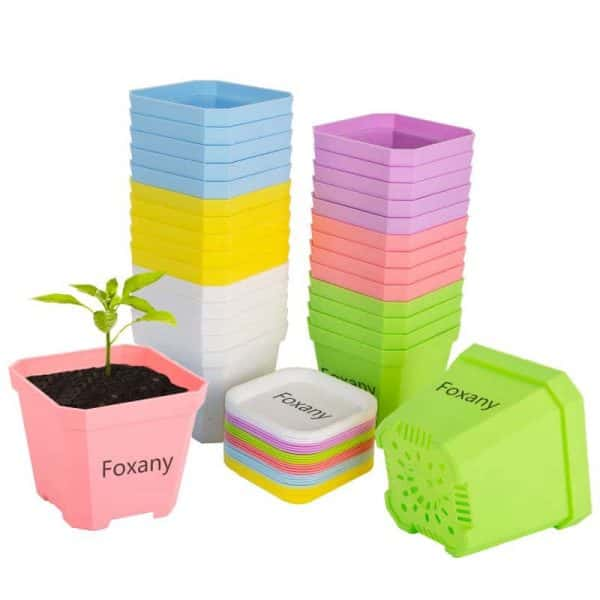 4" Nursery Pot Thick Plastic Square Flower Planting Pots with Saucers