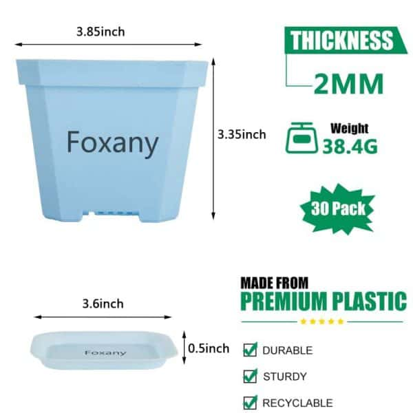 4" Nursery Pot Thick Plastic Square Flower Planting Pots with Saucers