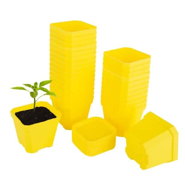 4" Nursery Pot Thick Plastic Square Flower Planting Pots with Saucers