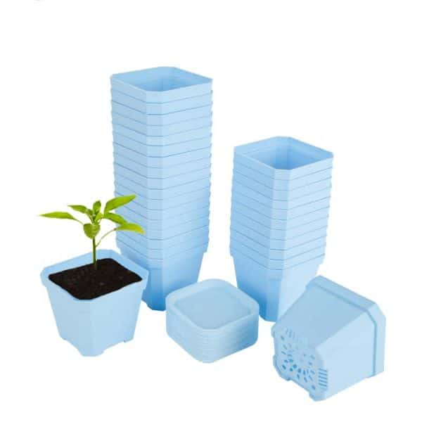 4" Nursery Pot Thick Plastic Square Flower Planting Pots with Saucers