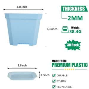 4" Nursery Pot Thick Plastic Square Flower Planting Pots with Saucers