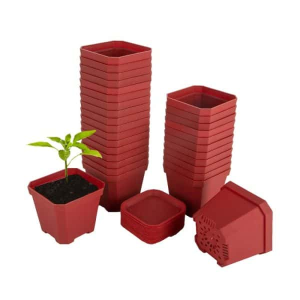 4" Nursery Pot Thick Plastic Square Flower Planting Pots with Saucers