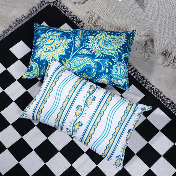 Boho Paisley Outdoor Waterproof Lumbar Pillow Covers 12x20 Flower Striped Pillowcase