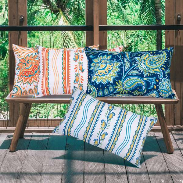 Boho Paisley Outdoor Waterproof Lumbar Pillow Covers 12x20 Flower Striped Pillowcase