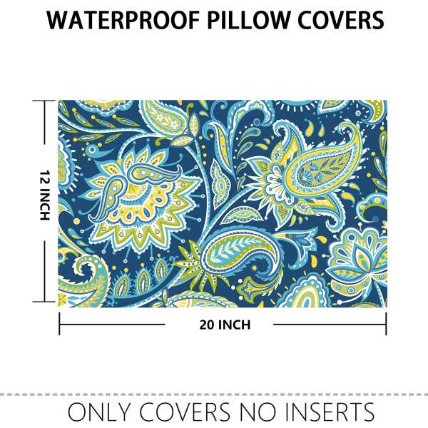 Boho Paisley Outdoor Waterproof Lumbar Pillow Covers 12x20 Flower Striped Pillowcase