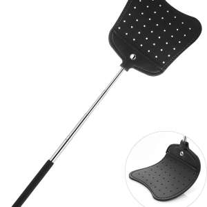 Foxany Leather Fly Swatter, Telescopic Heavy Duty Fly Swatters, Flexible Manual Flyswatters Set, Extendable Swatter with Stainless Steel Long Handle for Indoor Outdoor