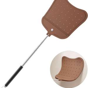Foxany Leather Fly Swatter, Telescopic Fly Swatters Heavy Duty, Flexible Manual Flyswatters Set, Extendable Swatter with Stainless Steel Handle for Indoor Outdoor