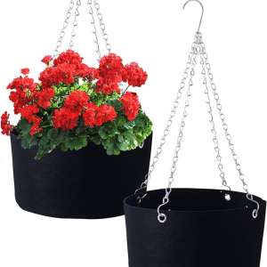 foxany 2 Pack Hanging Planters Basket, 10 Inch Round Hanging Flower Pots with Metal Chains Hooks, Plant Hanger Fabric Grow Bag for Porch Balcony Garden Home Decor