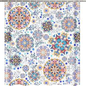 foxany Boho Mandala Shower Curtains 72”×72”, Modern Abstract Floral Shower Curtain Sets for Bathroom, Colorful Geometric Kaleidoscope Aesthetic Flower Shower Stall Curtains with Hooks