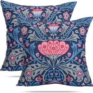 foxany Acanthus Floral Pillow Covers 18x18, Set of 2 Vintage Tulip Flower Leaf Decorative Throw Pillow Cover, Farmhouse Classic Pillowcase Square Cushion Cover Case