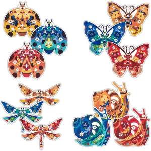 foxany Wood Butterfly Wall Art Decor, 3 Butterfly and 3 Dragonfly, 3 Ladybug, 3 Snail Wooden Wall Sculpture, Hanging Outdoor Ornaments Fence Art for Garden Home Decor, Set of 12