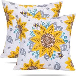 foxany Boho Decorative Throw Pillow Covers 18x18, Set of 2 Bohemian Mandala Floral Pillow Case Double Sided, Vintage Flower Square Soft White Cushion Cover Case